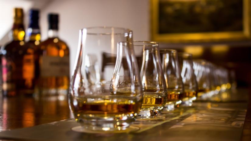 whisky tasting glasses in a row