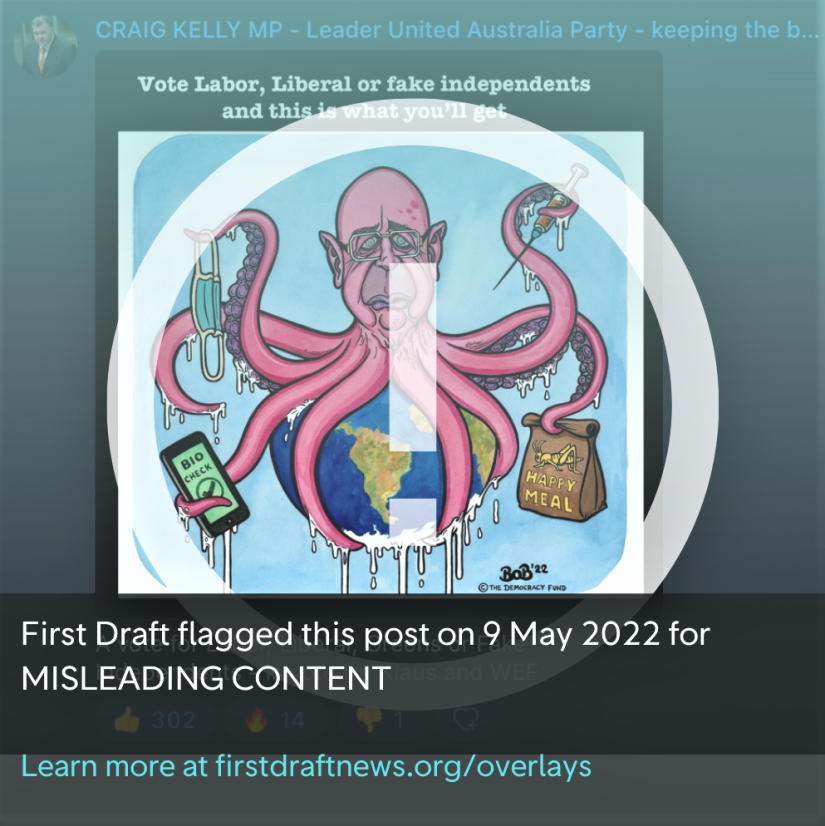 First Draft overlay over an image to identify it as misinformation