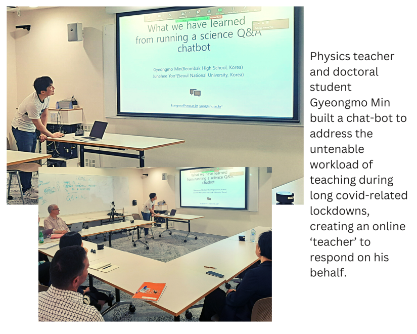 photo of a classroom of academics learning from another academic who is explaining something from a ppt presentation