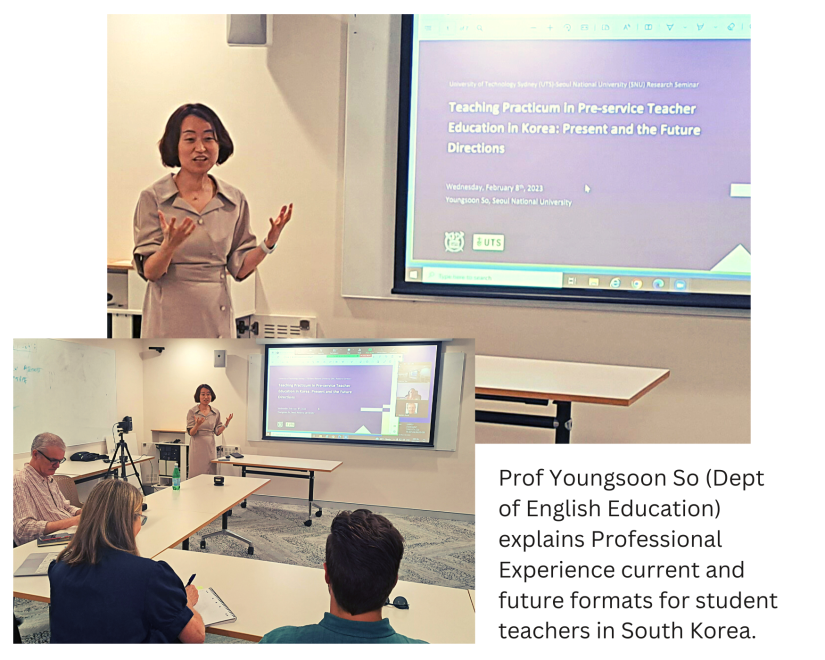 photo of a classroom of academics learning from another academic who is explaining something from a ppt presentation