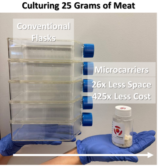 Comparison on what it takes to culture 125 Million cells with conventional flasks versus our microcarrier technologies