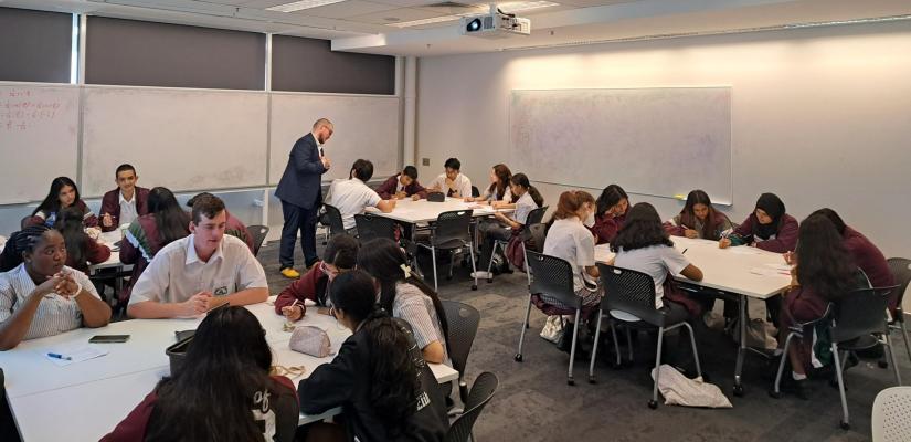 Macquarie Fields High School Students with MTeach Student Anthony Kallegeros