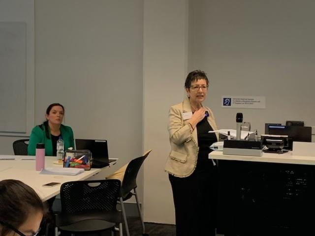 Two women present to a classroom