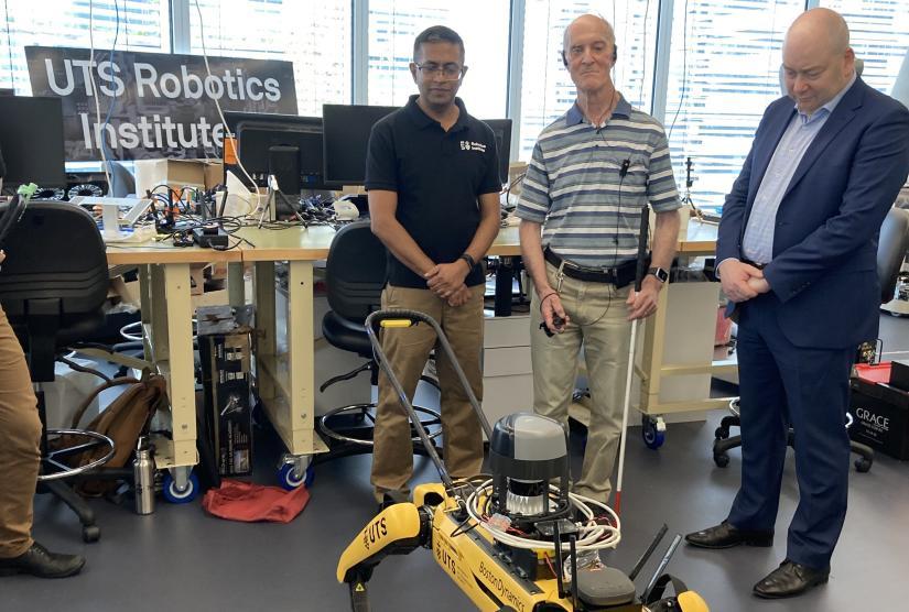 (L-R) Sarath Kodagoda, UTS Robotics Institute, Andrew Downie, Accessibility Consultant, Glenn Mason, Guide Dogs NSW/ACT.