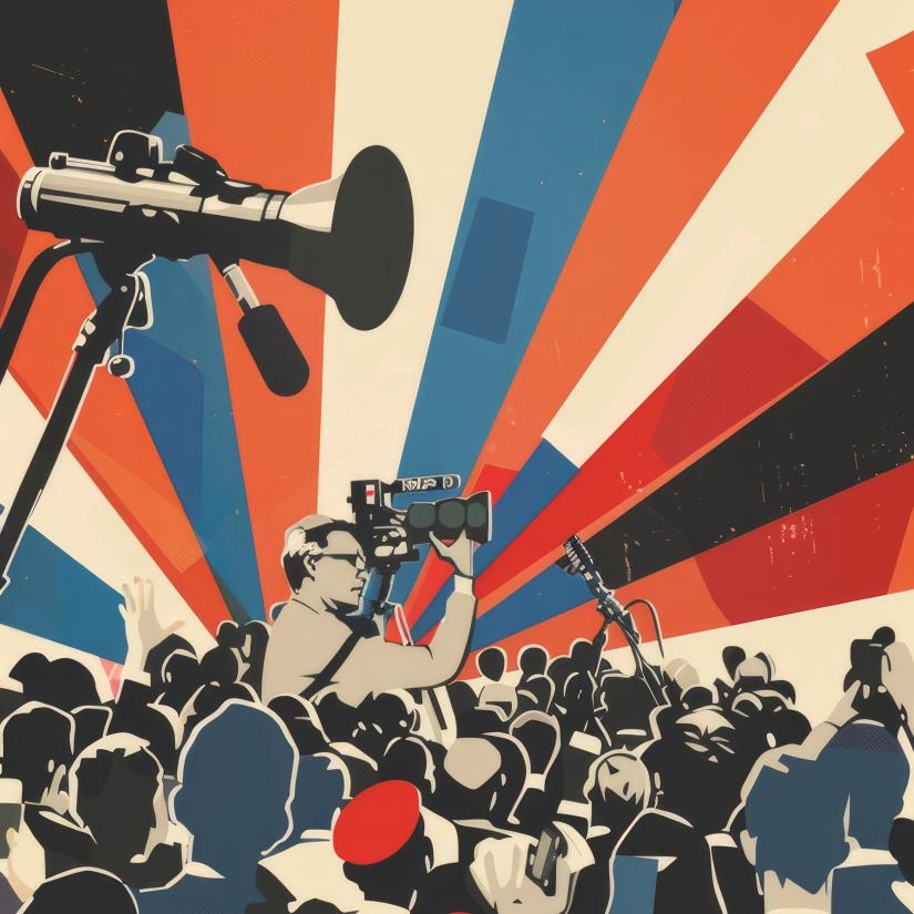 An illustration of a press conference