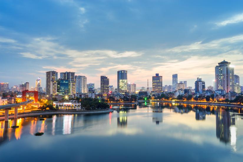 Aerial skyline view of Hanoi. Hanoi cityscape at twilight By Hanoi Photography