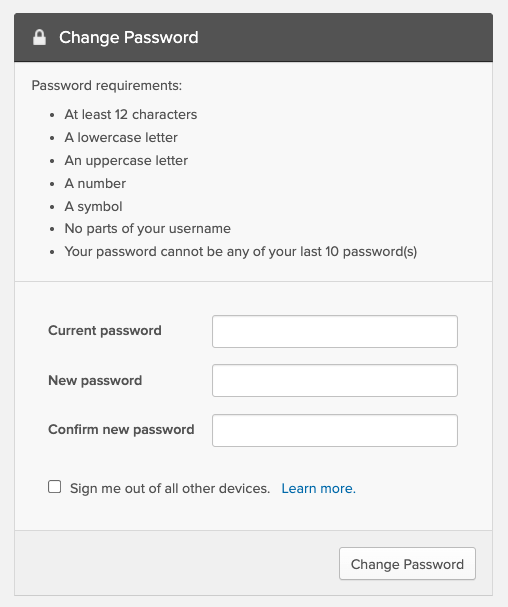password change screenshot