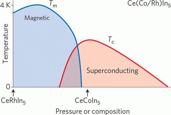 Schematic phase diagram of the Ce(Co/Rh)In5 system in zero applied field