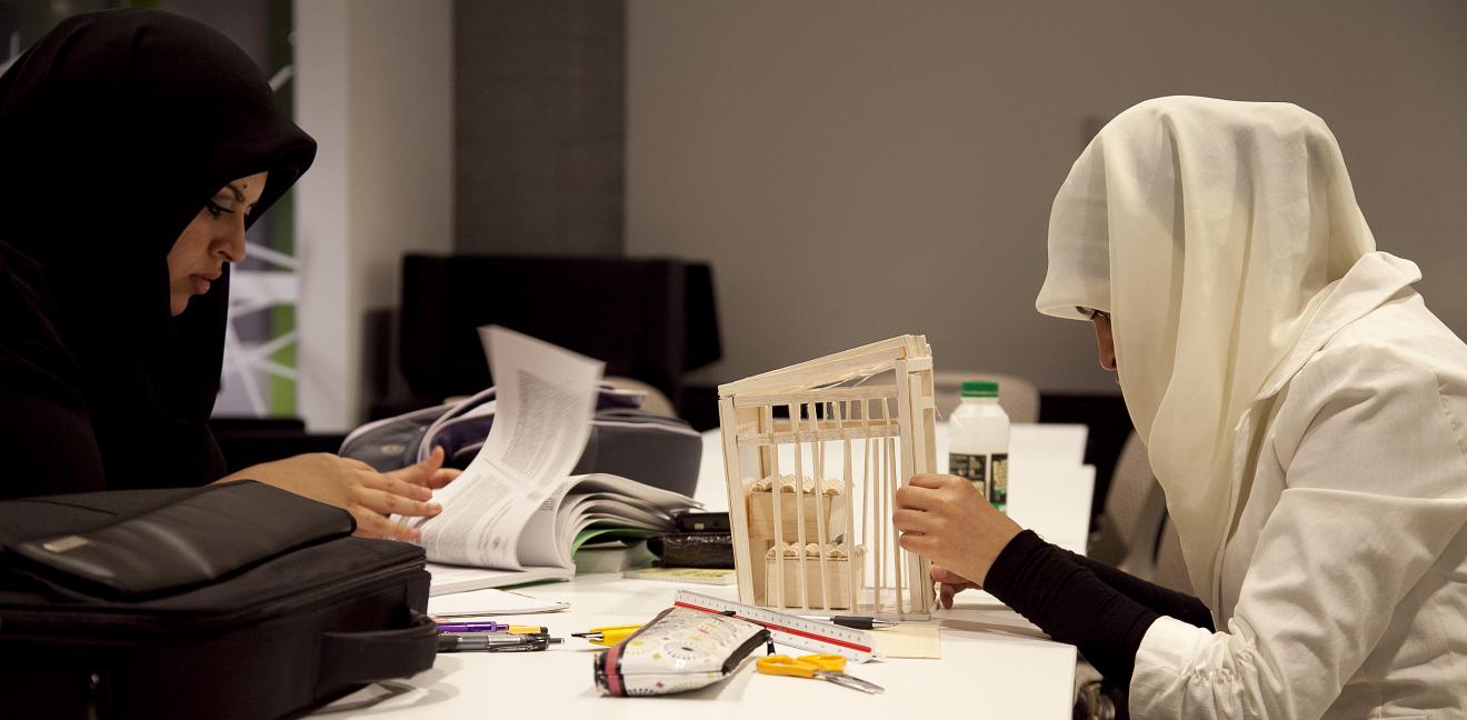 Architecture students working on projects