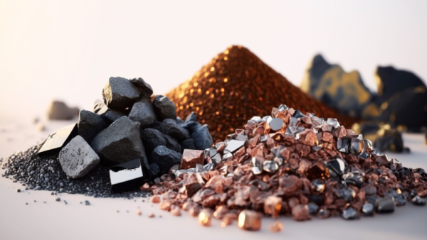 Small pile of minerals extracted in a rare earth mine