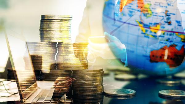 business man and digital number of stock market background