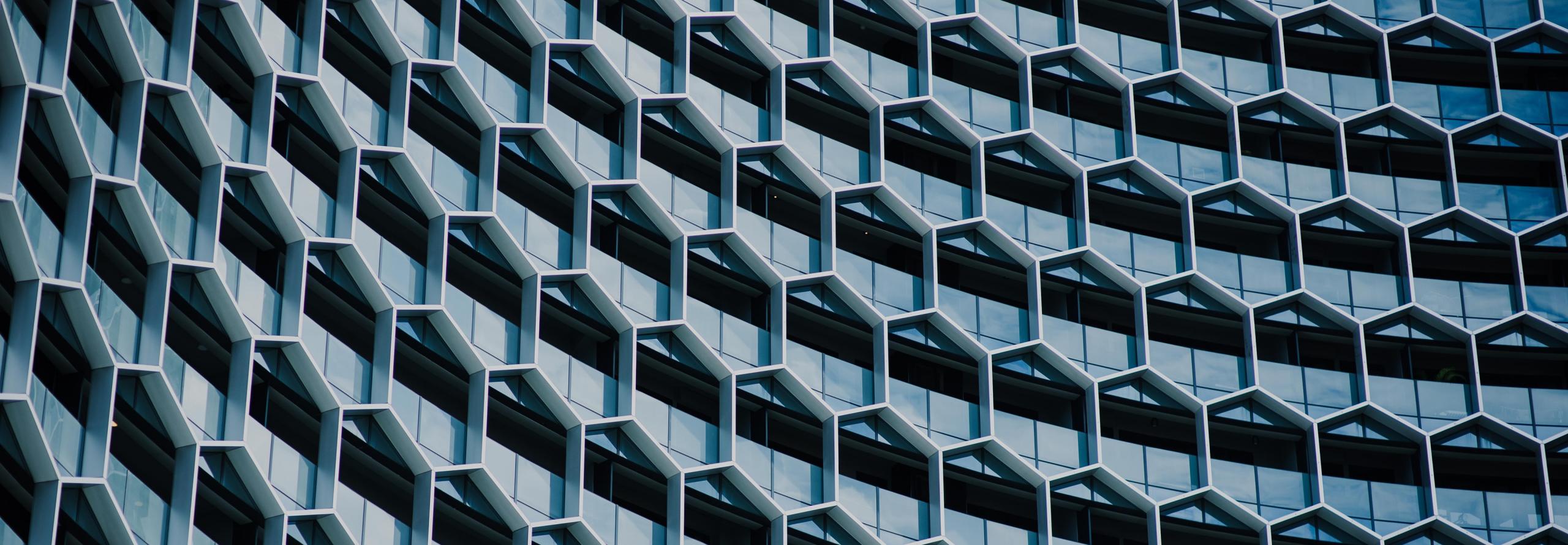 Detail of a building facade in a honeycomb