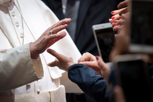 Pope Francis meets with faithful at the end of his weekly general audience in St. Peter's Square at the Vatican, May 2019. Picture:  Antoine/Adobe Stock