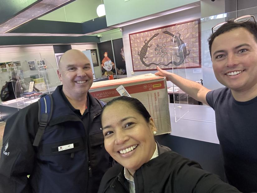 Kate Delmo with Alex Rixon-Booth (CEO, CommandPost) and Jay Ziino (workshop facilitator; Rescue Pty Ltd).