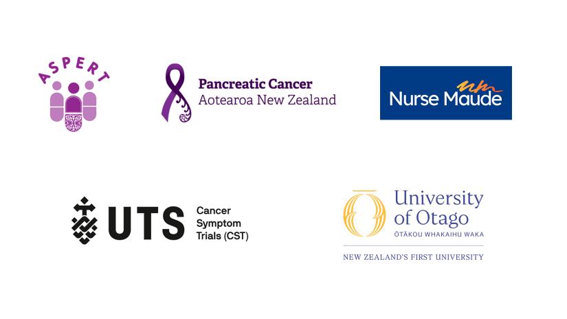 ASPERT logo, Pancreatic Cancer Aotearoa New Zealand, Nurse Maude, Cancer Symptom Trials, University of Otago