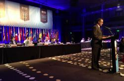 WHO Director-General Dr Tedros Adhanom Ghebreyesus announcing the appointment of new Chief Nurse at the Sixty-Eighth Session of the WHO Regional Committee for the Western Pacific in Brisbane, Australia.