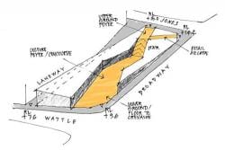 Yellow and grey sketch of the FEIT building concept