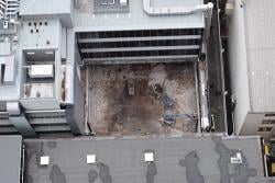 Uni Hall site following demolition, surrounded by Buildings 1, 3 and 4