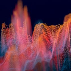 Machine AI pink and orange polygraph pattern background