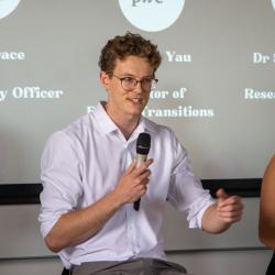 Ben Grace speaks with the crowd