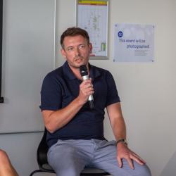 Scott speaks with the crowd