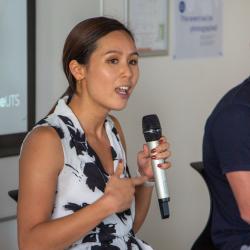 Tammy Yau speaks with the crowd