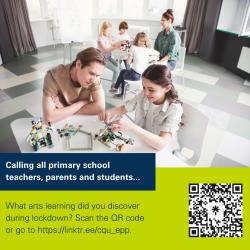 image of teacher with primary age student building something