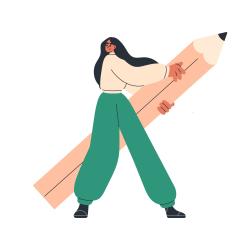 Woman holds large pencil