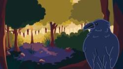 Animated still of a bird overlooking a forest