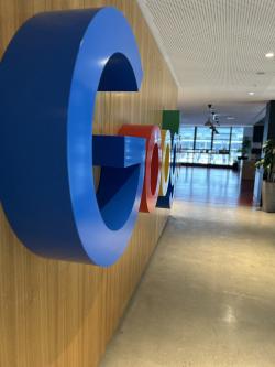 Google letters on internal wall of office building