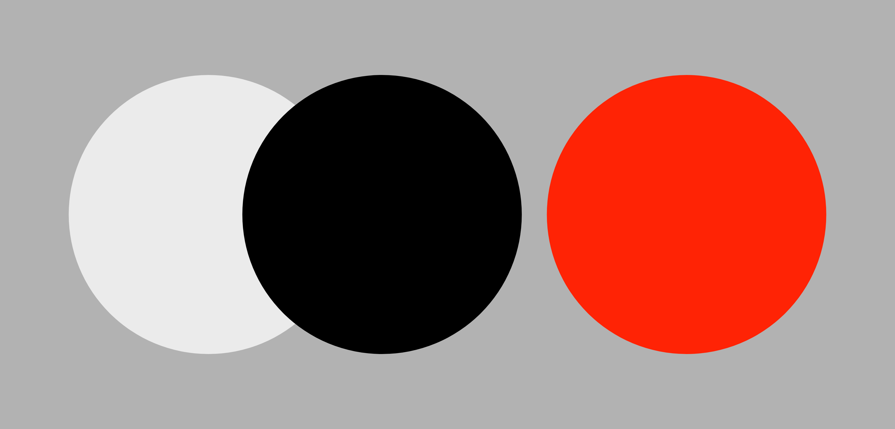 Grey background with white, black and red circles.