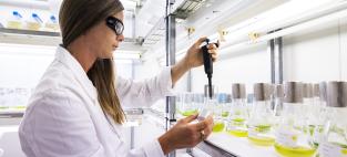 Photo of UTS researcher with algae samples