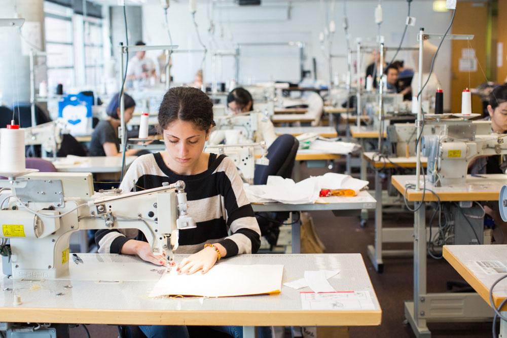 uts fashion students in sewing workshop