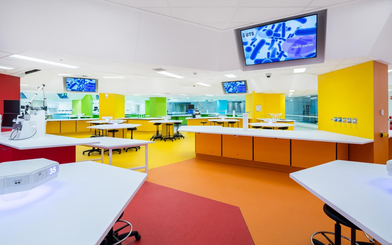 The brightly coloured Hive Superlab in UTS Central.