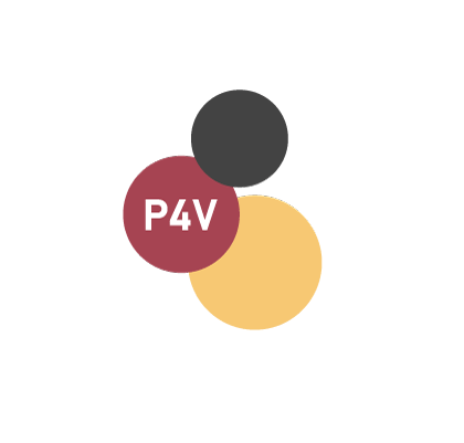 P4V logo with overlapping circles in yellow red and black