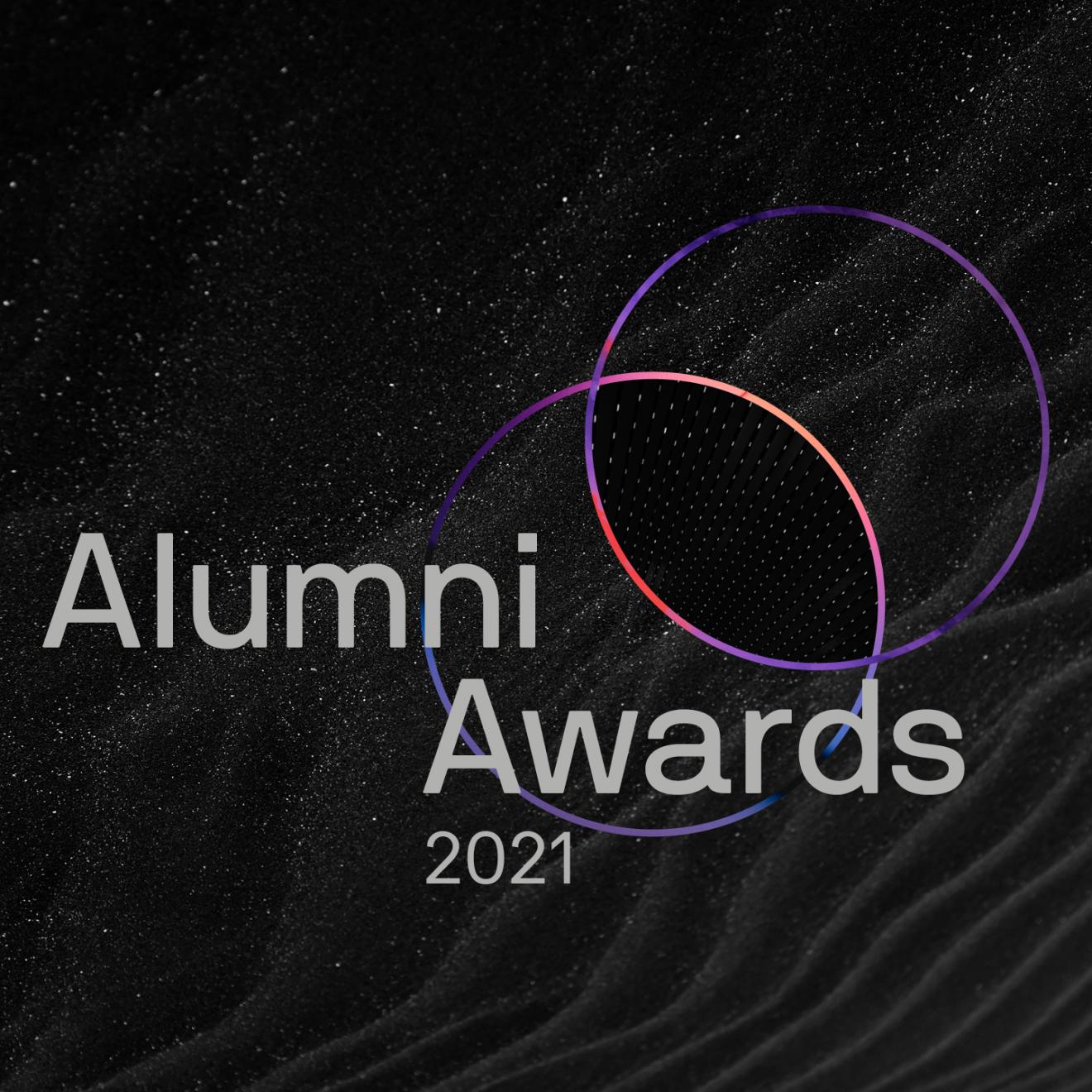 Alumni Awards 2021 on a black starry background