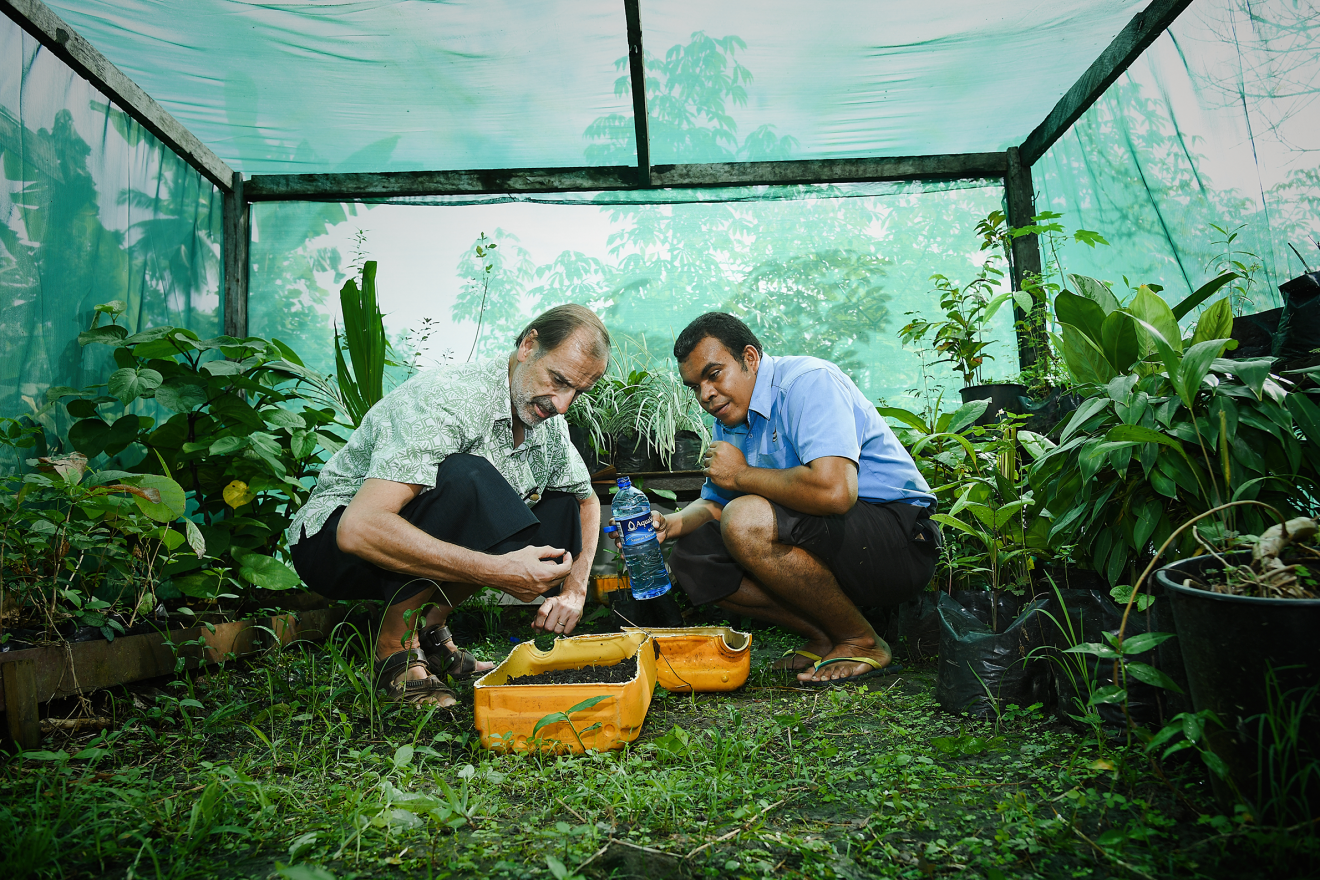 Image of two AVP workers in a greenhouse