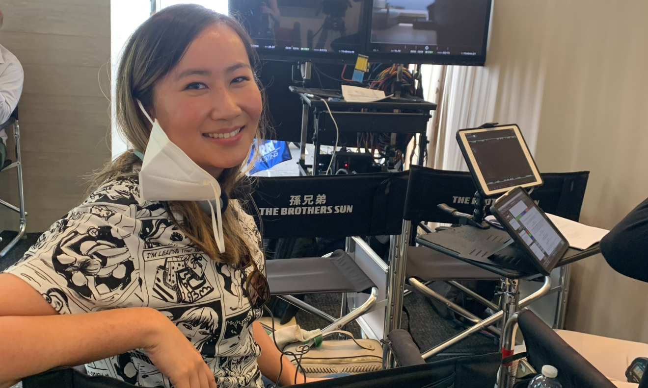 Amy Wang working on the set of The Brothers Sun