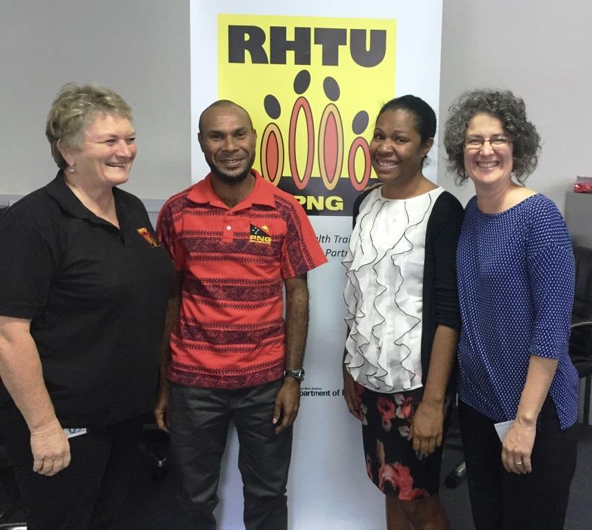 Ms Christine McCracken, Mr Alfred Mark and Ms Peiru Buluke from RHTU with Jodi Thiessen, WHO CC UTS