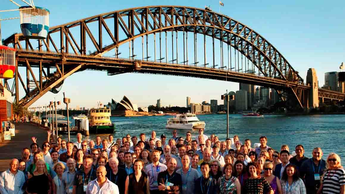 Summer Study researchers in front of the Sydney Harbour Bridge, photo supplied by Chris Dunstan