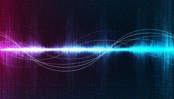 Abstract image of vibration/acoustic waves in blue and pink colour scheme