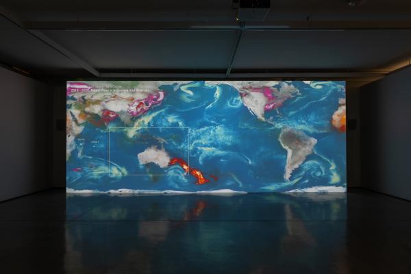 A projector screen in a gallery