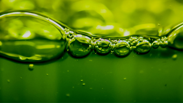 Green liquid with air bubbles 