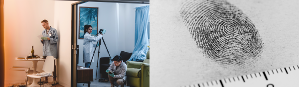 Image of students in CSI lab (left) and image of fingermark (right)