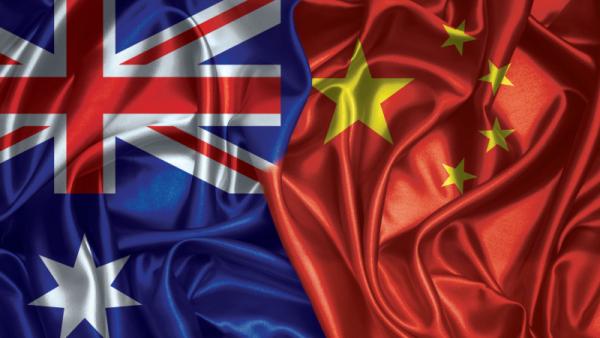 800x450 Australia and China two folded silk flags together