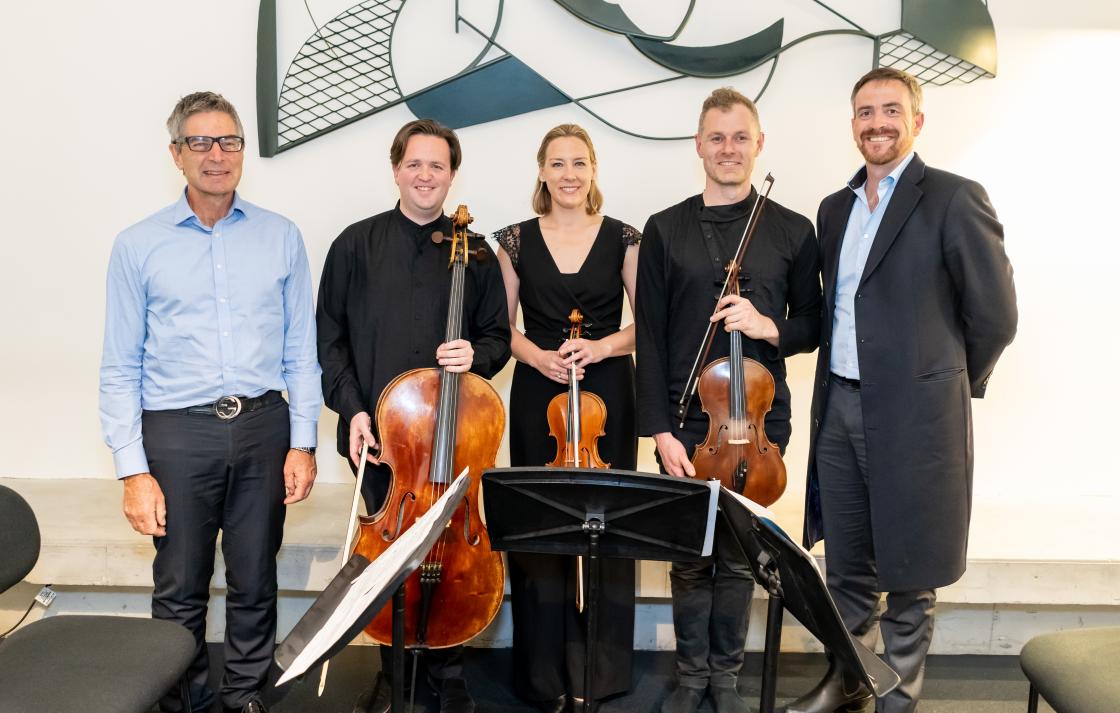 UTS Vice Chancellor Attila Brungs with the musicians and Prof Tony Dooley post-performance