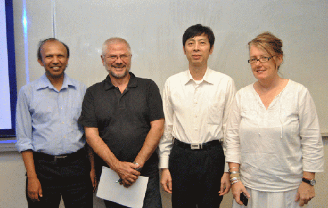 L-R: Prof Gamini Dissayanake (UTS), Dr Richard Raban (UTS), Prof Xiaoping Cheng (University of Science and Technology of China), Prof Mary-Anne Williams (QCIS)