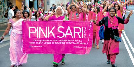 Photo of women in a march supporting the Pink Sari projects