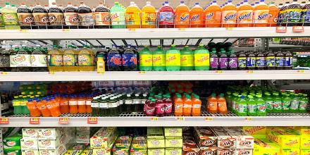 A supermarket shelf of products 