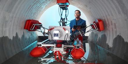 Professor Sarath Kodagoda with robot